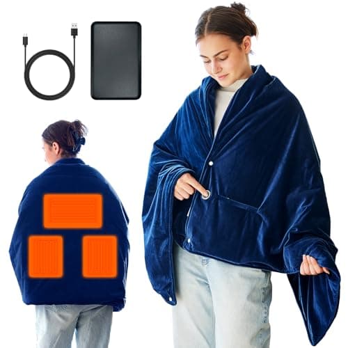 Heated Throws,Heated Blanket,Wearable Electric Throws with 10000mAH Battery, 18W High-Power Electric Heated Throw Blanket,Washable Heated Blanket Throw,60x 34 Inch,3 Heating Levels & Timing