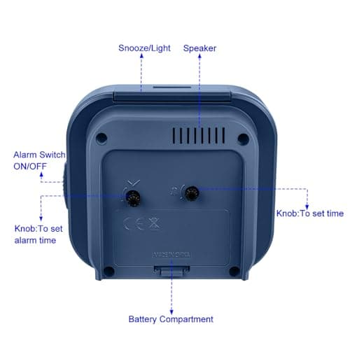 Tinload 4.5" Vintage Retro Analog Alarm Clock, Super Silent Non Ticking Clock with Manual Light, Snooze, Battery Operated, Simply Design, for Living Room, Bedroom, Bedside, Desk(Blue) 5