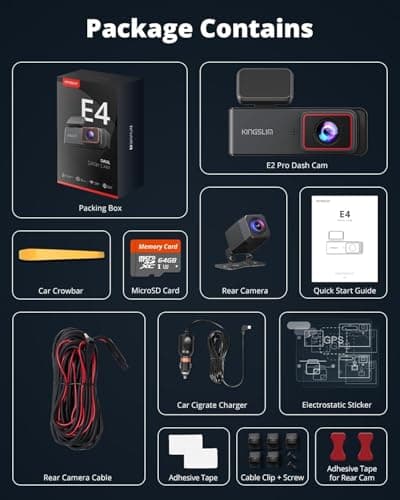 Kingslim 4K Dash Cam Front and Rear with 64GB SD Card, 5G WiFi Dash Camera for Cars, 1.5'' Screen Dashcam Wireless APP Control, Support G-Sensor/Time Lapse 2 Kinds Parking Monitor 8