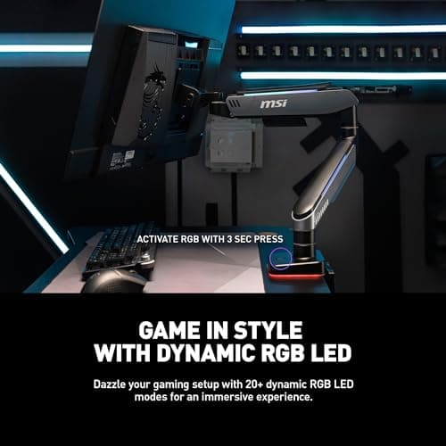 MSI MPG MT201R - Premium RGB Single Monitor Stand Arm, Supports 17-49" Screens and 44 lbs, VESA Compatible, Adjustable Heavy Duty Gas Spring Mount, Clamp & Grommet, Quick Release Plate - Gray 7