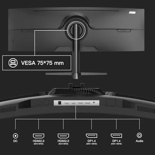 Amzfast 49 Inch Curved Monitor 120Hz DQHD 5120x1440p Ultrawide Gaming Monitor, 120% sRGB, 1500R, 1ms MPRT, HDR, Adaptive Sync, PIP/PBP, Height Adjustable, HDMI 2.0/DP 1.4, VESA 75x75, AMZG49C7U 10