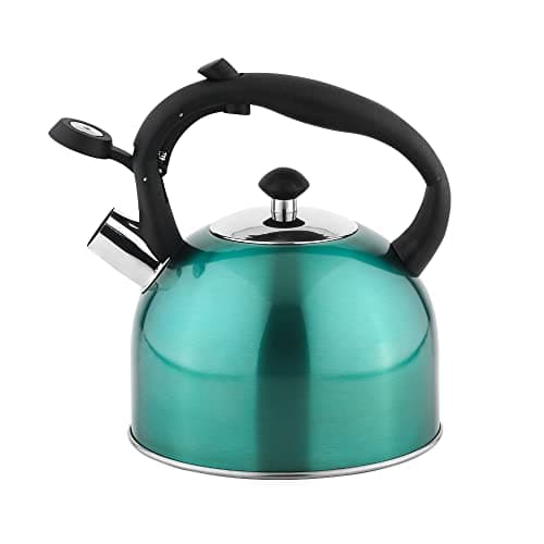 Amazon Basics Stainless Steel Whistling Tea Kettle, Fast Boiling for Tea and Coffee, Food Grade, Ergonomic Handle, 2.3 Liter, Teal 2