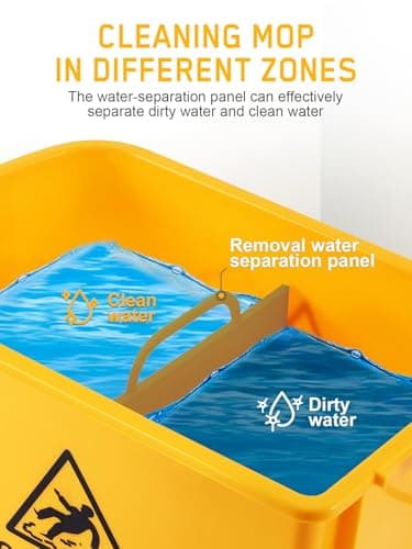 Ridgeyard 5.28 Gallon Side Press Yellow Mop Bucket with Wringer, Mop Bucket with Wringer Set for Home Use, Dirty Water Separator, 11x16.92x27.55 Inch 8