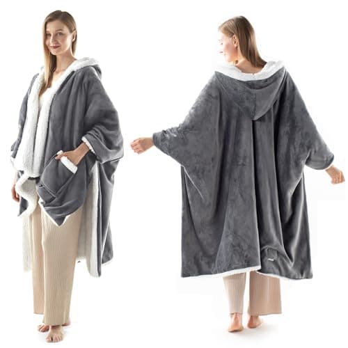 ACCU-WARMTH Wearable Heated Blanket - Warm Up Electric Blanket Hoodie with 6 Heat Levels, Snuggies for women, gifts for her, 50"x70", London Grey