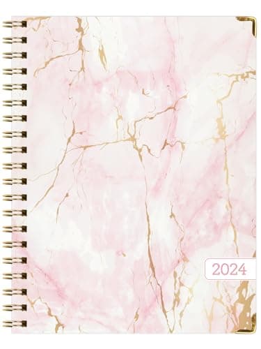 HARDCOVER 2024 Planner: (November 2023 Through December 2024) 8.5"x11" Daily Weekly Monthly Planner Yearly Agenda. Bookmark, Pocket Folder and Sticky Note Set (Pink Marble) 8
