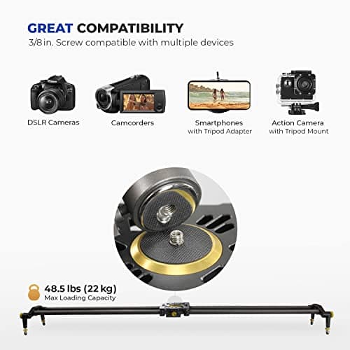 LimoStudio (Upgraded) 31.5 in Carbon Fiber Camera Slider, 80cm Dolly Track Rail, Smooth Bearing Stabilizer, Height Adjustable, Spirit Level, AGG1980 6