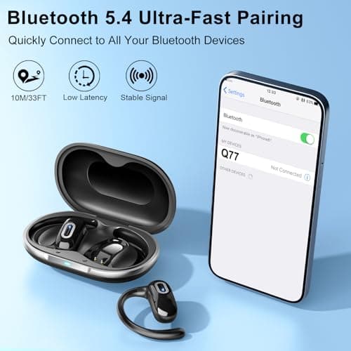 Open Ear Headphones, Bluetooth 5.4 Wireless Earbuds, 50H, Air Conduction Ear buds, HD Stereo Bass Over Ear Earphones with Earhooks, Ultra-Comfort Secure Fit, IPX7 Waterproof Headset for Working Sports 7