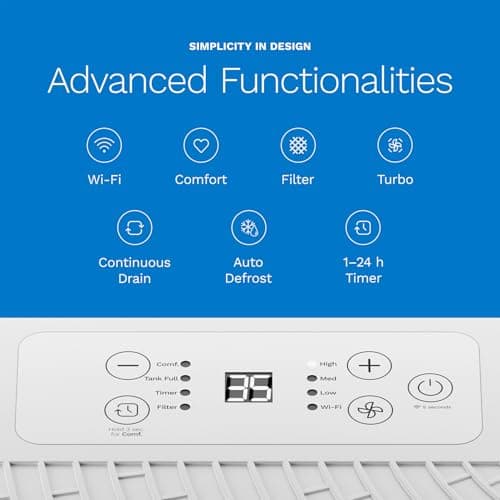 hOmeLabs Dehumidifier - Advanced Humidity & Moisture Control, Quiet, Efficient, Auto Shut-off, Ideal for Home, Basement, Office - 4,500 Sq Ft Wi-Fi (32 Pint MAX 80 Pint at 95°F, 90% RH) 5