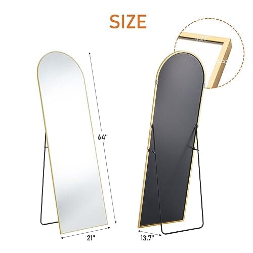 Sweetcrispy Arched Full Length Mirror 64"x21" Full Body Mirror Floor Mirror Standing Hanging or Leaning Wall, Large Arch Wall Mirror with Stand Aluminum Alloy Thin Frame for Bedroom Cloakroom,Gold 6
