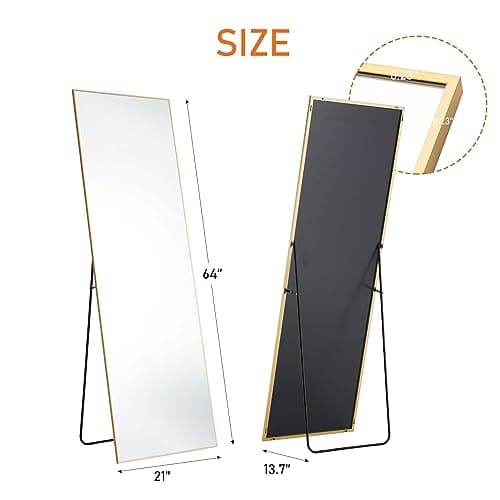 Sweetcrispy 64"x21" Full Length Mirror, Full Body Floor Mirror for Bedroom Large Wall Mirror with Stand Full Length Aluminum Alloy Frame Standing Hanging or Leaning Against Wall, Gold 7