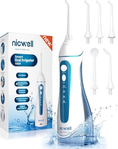Nicwell Water Dental Flosser Pick for Teeth: 4 Modes Cordless Portable Rechargeable Oral Irrigator IPX7 Waterproof Cleaner Pik Deep Cleaning Flossing Pic Machine for Home Travel
