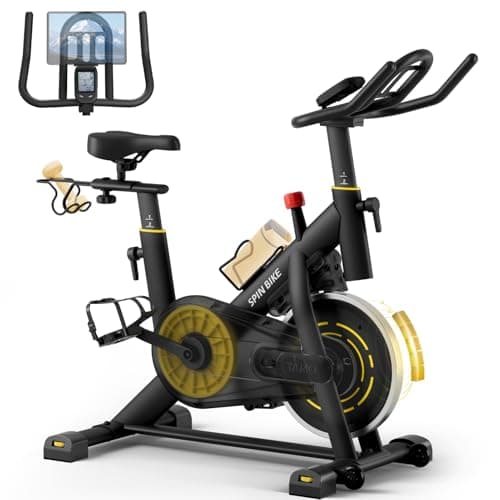 YAMO Exercise Bike, Indoor Cycling Bike Brake Pad/Magnetic Stationary Bikes for Home, Adjustable Resistance Silent Belt Drive, Cycle Bike with Comfortable Seat Cushion & Upgraded LCD Monitor Black (Black - Magnetic New Model)