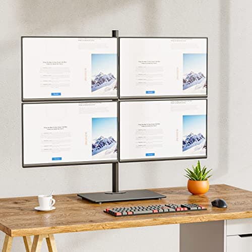 WALI Freestanding Quad Monitor Mount for 17-27 Inch Screens, Fully Adjustable 4 Monitor Stand with Swivel, Tilt, Rotation, Glass Base, Max Load 22 lbs per Arm (GMF004), Black 8