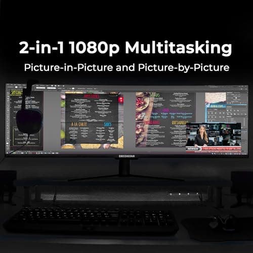 Deco Gear Curved 49” Super Ultrawide Gaming Monitor, 32:9 WDFHD 3840×1080, 144Hz, 3ms, 3000:1 VA, HDR400, Adaptive Sync, USB-C 65W, HDMI/DP, PBP/PIP, KVM, 1800R, American Seller 6