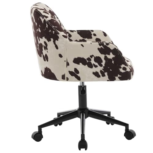 BESTANO Cow Print Desk Chair Velvet Office Chair, 360° Swivel Work Chair with Mid Back Support Armrest, Adjustable-Height Upholstered Chair for Living Room, Bedroom Home Office, Cow Print 6