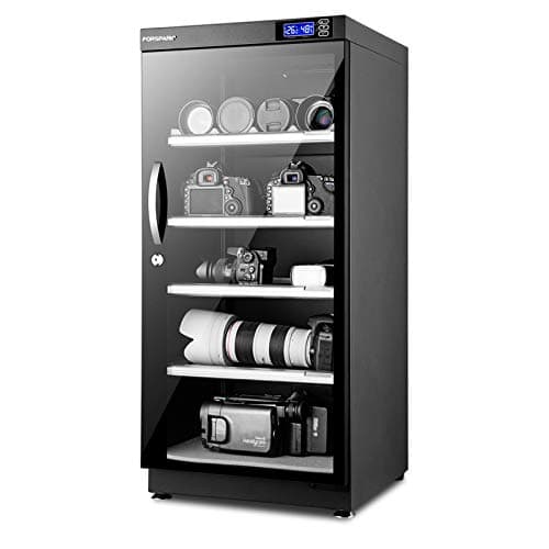 FORSPARK 125L Dual-Core Camera Dehumidifier Dry Cabinet, Quiet Humidity Control Storage with Lock & 4 Adjustable Shelves for DSLR, Lenses, Drones, Studios, Collectibles - 15W Energy Efficient, Black