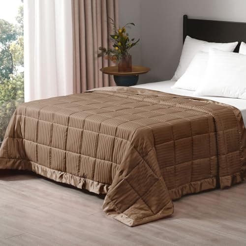 downluxe Weighted Blanket Queen Size, 15 lb Weighted Blanket with Glass Beads for All Season, Machine Washable Heavy Blanket (Brown, 90 X 90 Inch)