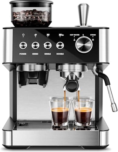Kismile Expresso Coffee Machines,Coffee Maker with Grinder, 20-Bar Espresso Machine with Grinder, Milk Frother/Steam Wand & Tamping Tools for Cappuccino & Latte-