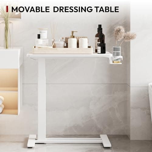 SANODESK Mobile Standing Desk with Hidden Wheels,Pneumatic Laptop Desk Rolling Computer Cart Movable Height Adjustable Small Sit Stand Desk for Home Office(27.6" W x 15.7" D, White) 7