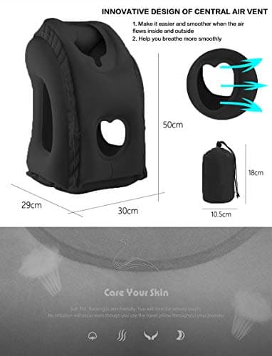 Kimiandy Inflatable Travel Pillow for Airplane, Neck Air Pillow for Sleeping to Avoid Neck and Shoulder Pain, Support Head and Lumbar, Used for Airplane, Car, Bus and Office (Black) 5