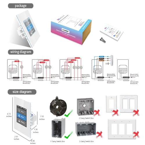 LANBON Smart Light Switch,1/2/3 Gang,3 Way for Whole House, LCD Magic Panel by WiFi Mesh Never be Offline, 2.4G Wi-Fi Smart Switch Compatible with Alexa&Google Home, Neutral Wire Required,L8-HS-White 9