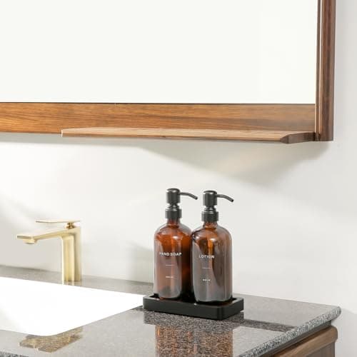 Prus Waso Amber Glass Soap Dispenser Set, Hand Soap and Lotion Set with Black Stainless Steel Pump, Perfect for Modern Bathroom Decor. (Amber) 6