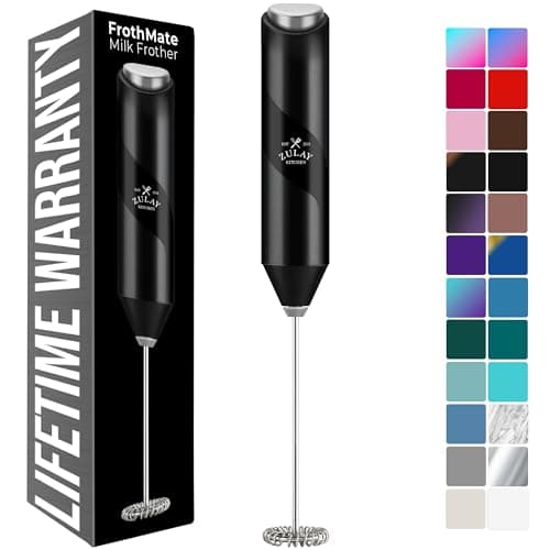 Zulay Kitchen Milk Frother Handheld Battery Operated – Electric Drink Mixer for Coffee, Lattes, Cappuccinos, Matcha & Hot Chocolate – Portable Foam Maker & Coffee Bar Accessory