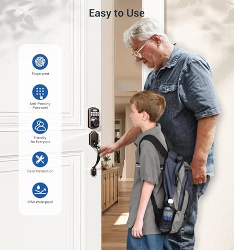 Veise Fingerprint Door Lock Set, Keyless Entry Door Lock, Front Handle Set, Electronic Keypad Deadbolt with Lever Handle, 2 Keys, Auto-Locking, One-time Codes, Easy to Install, Oil Rubbed Bronze 5