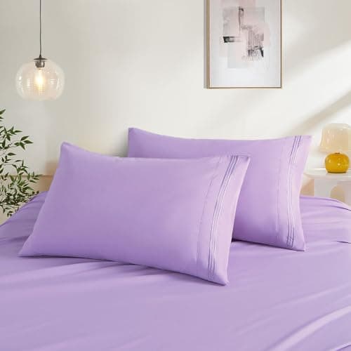 2 Pack Pillow Cases Standard Size, Light Purple Pillowcases Microfiber Hotel Pillow Case Soft Breathable and Non Shrinking Envelope Pillow Covers 20"X 26"