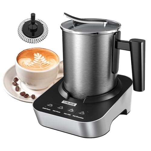 FUNLAVIE 4-in-1 Electric Milk Frother and Steamer, Large 13.5oz Stainless Steel Pitcher, Hot & Cold Foam Maker and Milk Warmer for Lattes, Cappuccinos, Macchiato,Hot Chocolate, Dishwasher Safe
