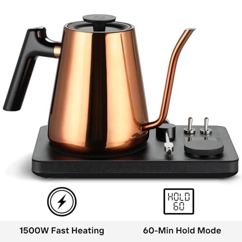 Lafeeca DJ Electric Gooseneck Kettle for Pour Over Coffee & Tea - Water Boiler - Turntable Design - Quick Heating & Temperature Control - Copper 4