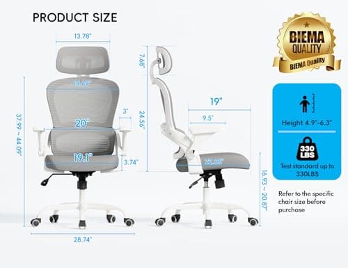 TRALT Office Chair - Ergonomic Office Chair with Back Support, Computer Chair - Home Office Desk Chairs, 330lbs Wide Seat Big and Tall Office Chairs with Headrest, Comfy Desk Chairs (Grey) 2