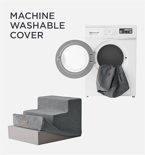 Made4Pets Dog Stairs for Small Dogs, Extra Wide Dog Steps for Bed Couch Sofa and Chair, 35D Foam Pet Steps for Small Dogs and Cats(Up to 40lbs), Non-Slip Bottom Pet Stairs, Grey, 3 Steps 6