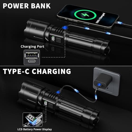 KNIBO Rechargeable Flashlight 99000 High Lumens, LED Super Bright Flash Light, Tactical Flashlights with LCD Power Display, 6 Modes, Waterproof, Brightest Flashlight for Emergencies Camping 5