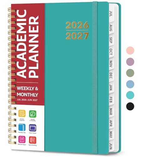 Planner 2026–2027, Set of 1, A5 Weekly & Monthly Calendars with Tabs, Jul 2026–Jun 2027, Academic Year Planner for Women and Men, School, Work, Teaching, Dark Blue