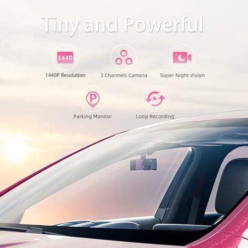 3 Channel 2.5K Dash Cam Front and Rear Inside, 360 Camera for Car, 3.18" IPS Screen, Night Vision, G-Sensor, Parking Mode, 64G Micro SD Card (Pink) 7