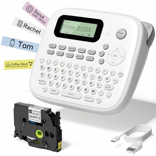 Vixic Label Maker Machine with-Tape, D210S Label Maker with Keyboard, Labeler Includes USB-C Cable Stay Powered, Portable Label Machine Waterproof-Labels Different Fonts for Home Office Organization