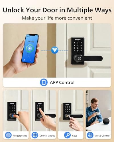 Philips Wi-Fi Smart Door Lock with Handle, Keyless Entry Door Lock for Front Door Lock Set with App Remote Control, Fingerprint Door Handle Lock, Touchscreen Keypad Lever Lock Front Door Handle 5