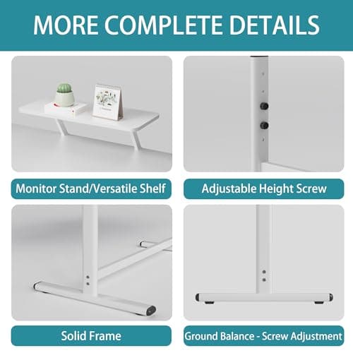 ENPKLUTE Computer Desk with Monitor Shelf, 48 Inch Manual Standing Desk Adjustable Height, Ergonomic Rising Desks for Home Office, Simple Writing Study Sit Stand Up Desks for Bedroom, White 6