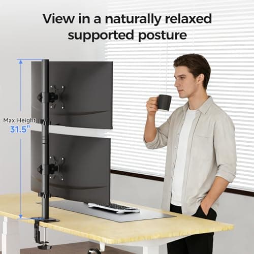Suptek Dual LED LCD Monitor Stand up Desk Mount for 2 / Two Screens up to 32 inch Extra Tall 31.5" Pole Heavy Duty Fully Adjustable Stand Vertical Array (MD6802) 5