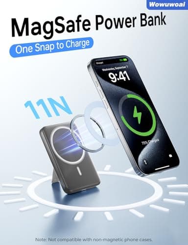 for Magsafe Portable Charger, 10000mAh Wireless Power Bank with Stand and PD 20W, USB C Fast Charging Powerbank, Magnetic Battery Pack Compatible with iPhone 17/16/15/14/13 Pro/Pro Max Series - Gray 2