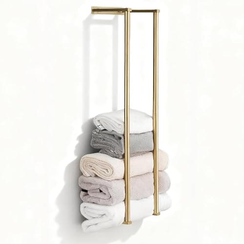Towel Racks for Bathroom, NEWRAIN Stainless Steel Rolled Towel Storage Wall Mounted Bath Towel Holder for Folded Large Towel Washcloths, Bathroom Organizing Brushed Gold