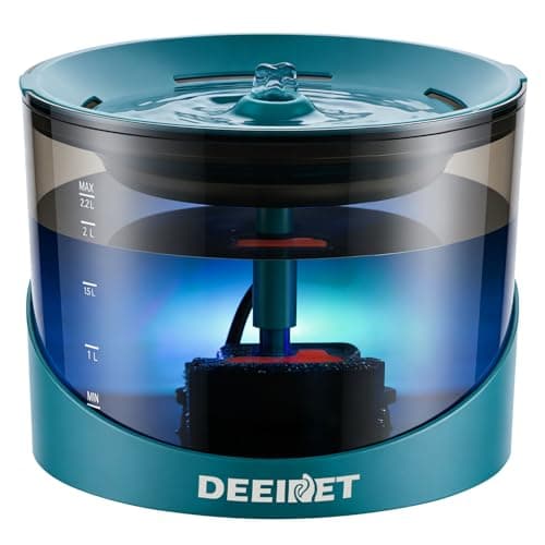 DEEIPET Cat Water Fountain, 74oz/2.2L Ultra Quiet Automatic Water Dispenser for Cats Dogs with Colorful LED Indicator, Water Bowl for Pets with Filter