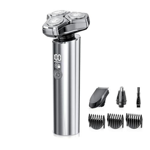 GLLAVA Electric Razor for Men，10,000RPM High-Speed Motor, IPX8 Waterproof, USB Fast Charging, 5-Min Quick Charge & Travel Lock,Metallic Silver