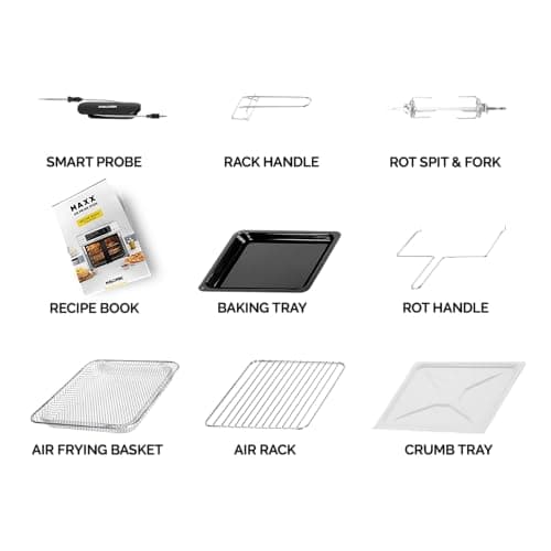 Kalorik Air Fryer Oven MAXX Advance Series 26-Quart with Digital Controls Easy-View Door and 14 Smart Cooking Presets, Includes 9 Cooking Accessories & Smart Probe, 1700-Watts, Black 7