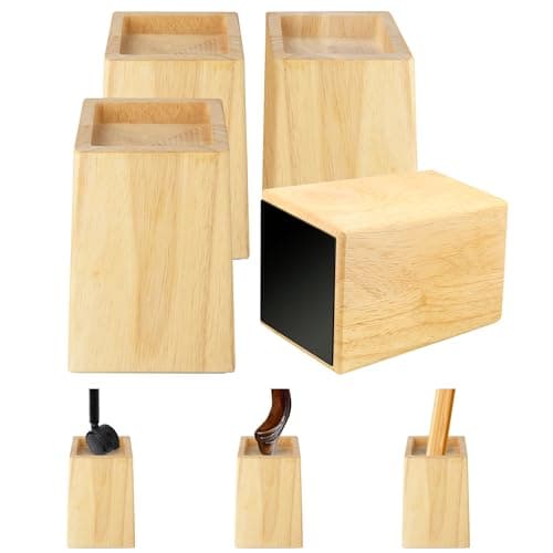Alpeir Wood Bed Risers Heavy Duty, Support Loading 2200lbs, 4 Pack Furniture Riser Leg Height Extenders Lifts for Dorm Sofa Couch Desk Chair Table, Original, 5" H(Inner 4.5" H)