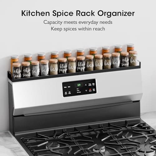 Bumusty 4X Strong Magnetic, 30" Adjustable Oven Shelf Spice Rack Over the Stove, Seasoning Organizer Kitchen Shelves, Matte Black 5