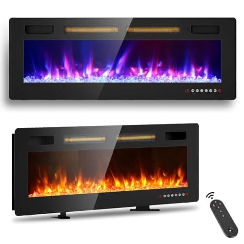 50" Ultra Thin Electric Fireplace, Wall Mounted & Freestanding, LED Fireplace Insert, Wall Fireplace for Living Room/Bedroom w/Touch Screen, Remote Control, 750W/1500W, Quiet, 8H Timer