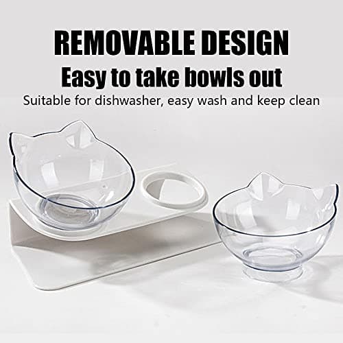 Raised Cat Food Bowl with Stand, Cat Food and Water Bowl Set, Elevated Cat Bowl Whisker Friendly Tilted Cat Bowls Anti Vomiting Double Cat Bowls for Kitten 7