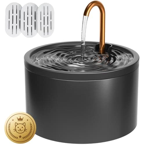 DOOOB Ceramic Cat Water Fountain, 2.1L/71oz Ceramic Cat Fountain, Automatic Ceramic Water Fountain for Cats, Pet Water Fountain with Ultra-Quiet Pump and 3 Filters & 3 Sponges (Black)
